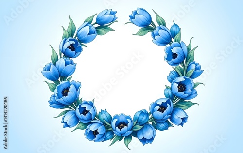 Blue tulip background image, wreath, flower frame, texture banner