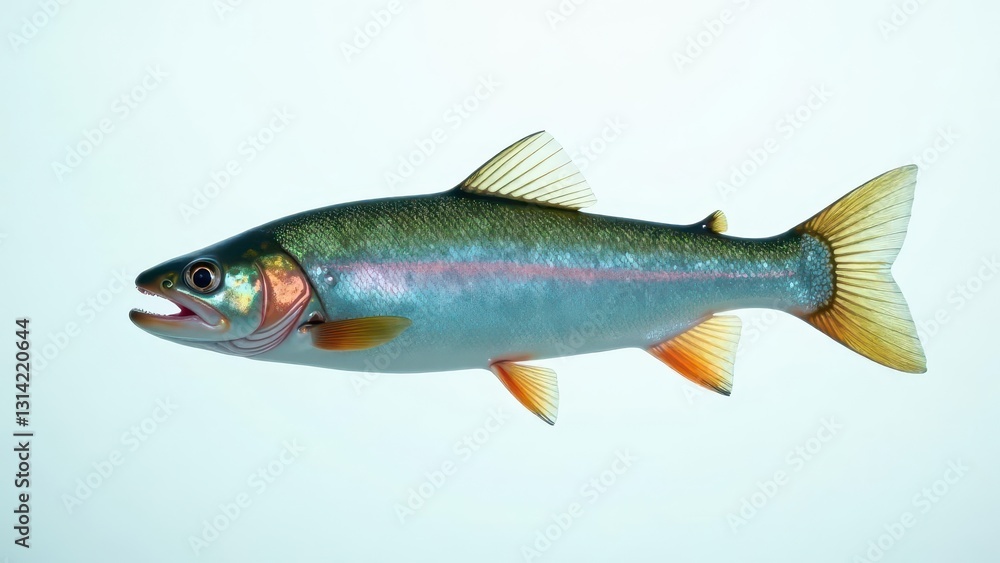 Fototapeta premium A Detailed Close-up Study of a Single Aquatic Fish Specimen, Displaying its Vivid Colors and Intricate Fin Structure Against a Neutral Background