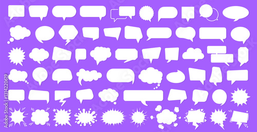 Cartoon silhouette of speech bubble, comic message box or quote paper frame, text or chat balloon icon, retro cloud information sticker and dialogue communication idea symbol for social media business