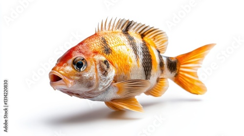 An exquisite fish showcased against a clean white background, highlighting its vibrant colors and intricate details, capturing the beauty of aquatic life in a striking manner.
