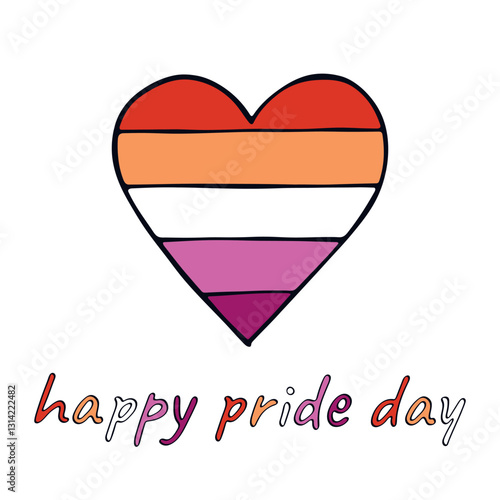 Colorful heart shape Lesbian pride flag Happy pride day LGBTQIA community Pride Month Vector hand drawn doodle for posters, stickers, logo, cards