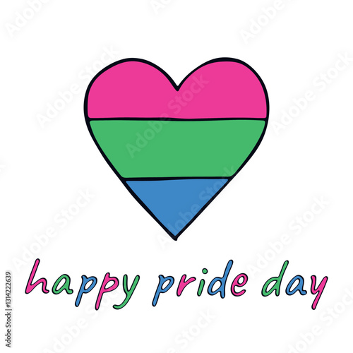 Colorful heart shape Polysexual pride flag Happy pride day LGBTQIA community Pride Month Vector hand drawn doodle for posters, stickers, logo, cards