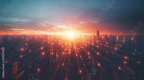 Sunrise over Networked Cityscape