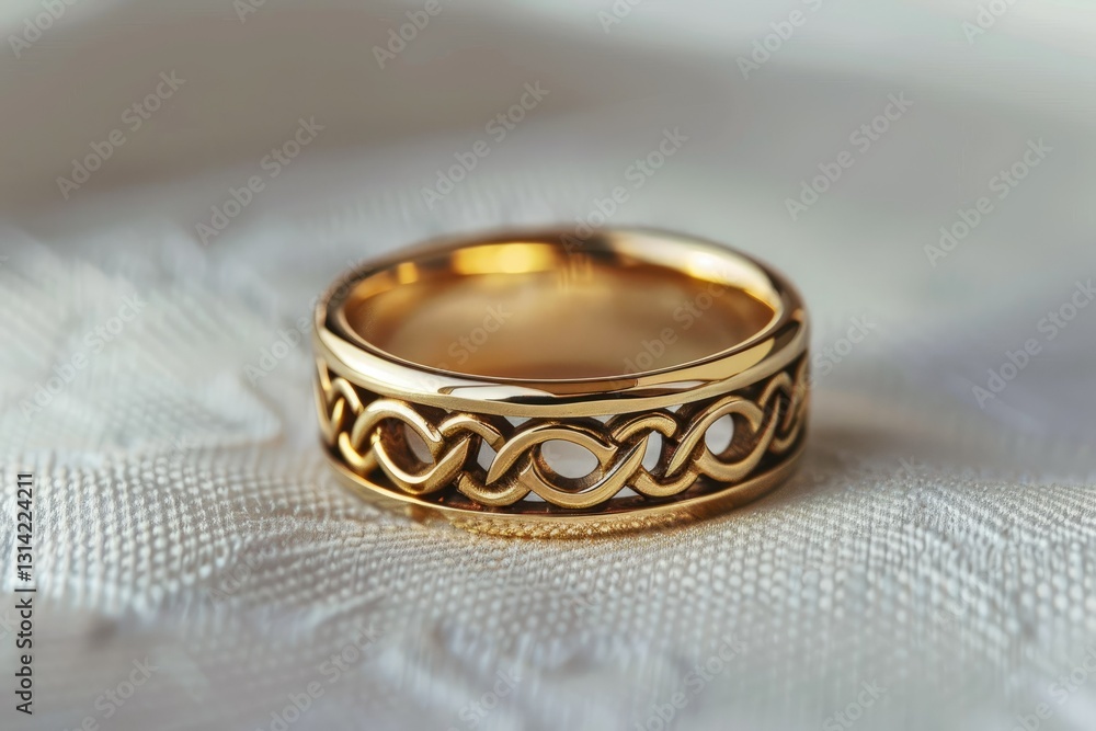 Ultra Quality Picture of a Gold Ring with a Design on it Sits on a White Surface Ultra Quality Picture of a Gold Ring with a Design on it Sits on a White Surface