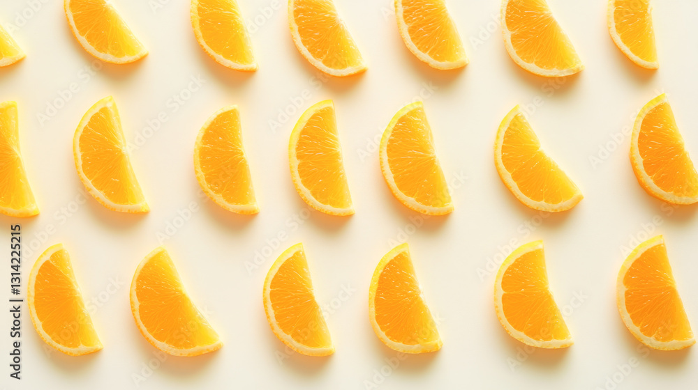 Fresh orange slices in symmetrical pattern on light background Fresh orange slices in symmetrical pattern on light background