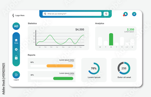 User panel business dashboard. Web design. Vector illustration