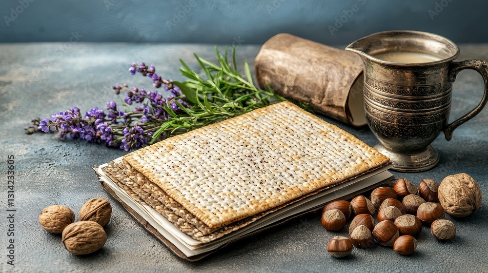 Matzah and Nuts Still Life with Herbs and Milk Matzah and Nuts Still Life with Herbs and Milk