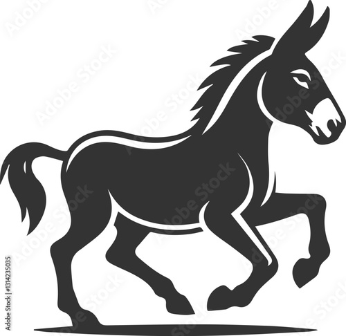 Donkey trotting with tail swaying vector silhouette animal design