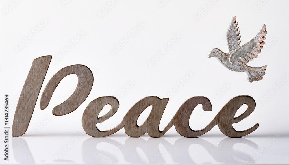 PEACE 단어가 작은 평화의 비둘기 아이콘과 함께 따뜻한 분위기를 연출