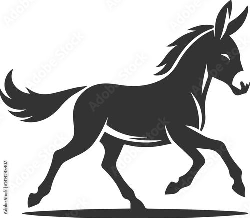 Donkey trotting with tail swaying vector silhouette animal design