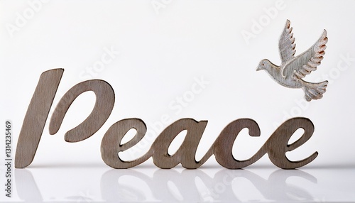Obraz na płótnie PEACE 단어가 작은 평화의 비둘기 아이콘과 함께 따뜻한 분위기를 연출 w salonie