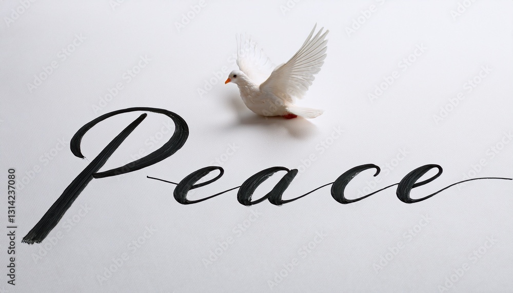 PEACE 단어가 작은 평화의 비둘기 아이콘과 함께 따뜻한 분위기를 연출