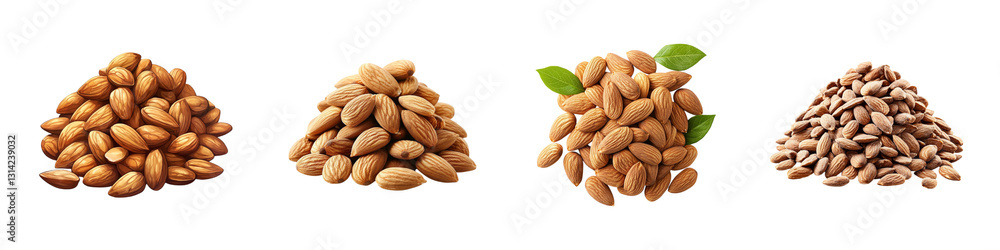 Fototapeta premium Set of assorted nuts including almonds, sunflower seeds, and cashews isolated on transparent background, Cutout PNG