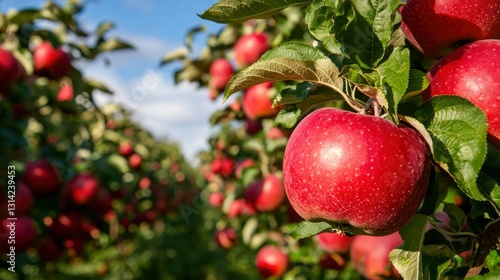 Ripe apples on branches