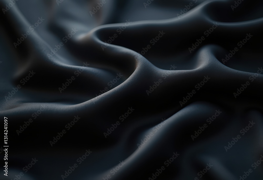 Fototapeta premium elegant lush black fabric draping over textured surface showcasing rich textures fluid lines, soft, smooth, shine, cloth, textile, luxurious, flowing, drape