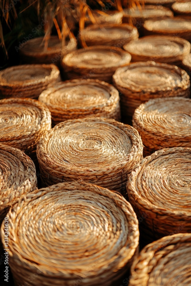 Closeup of circular straw coasters Closeup of circular straw coasters