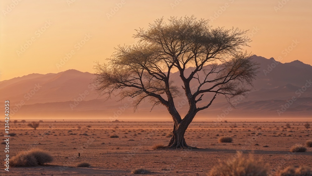 Obraz premium african lone acacia tree with Namib desert - Namibia, South Africa.,Solitary Tree in Desert Landscape at Sunrise or Sunset