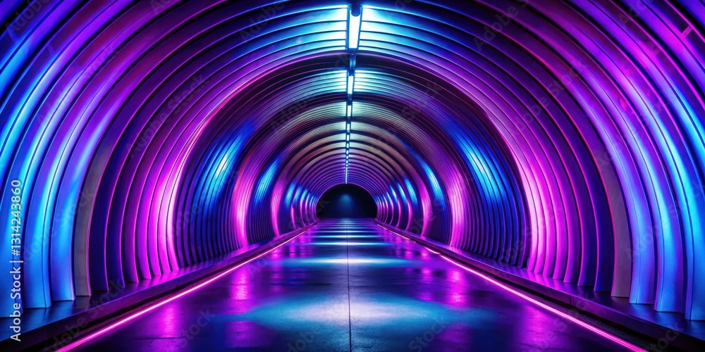 Abstract curved tunnel with vibrant purple and blue hues, fading into darkness , surreal , purple, surreal Abstract curved tunnel with vibrant purple and blue hues, fading into darkness , surreal , purple, surreal