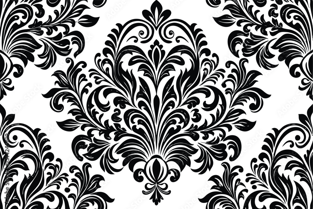 Floral pattern with damask Black and white Floral pattern with damask Black and white