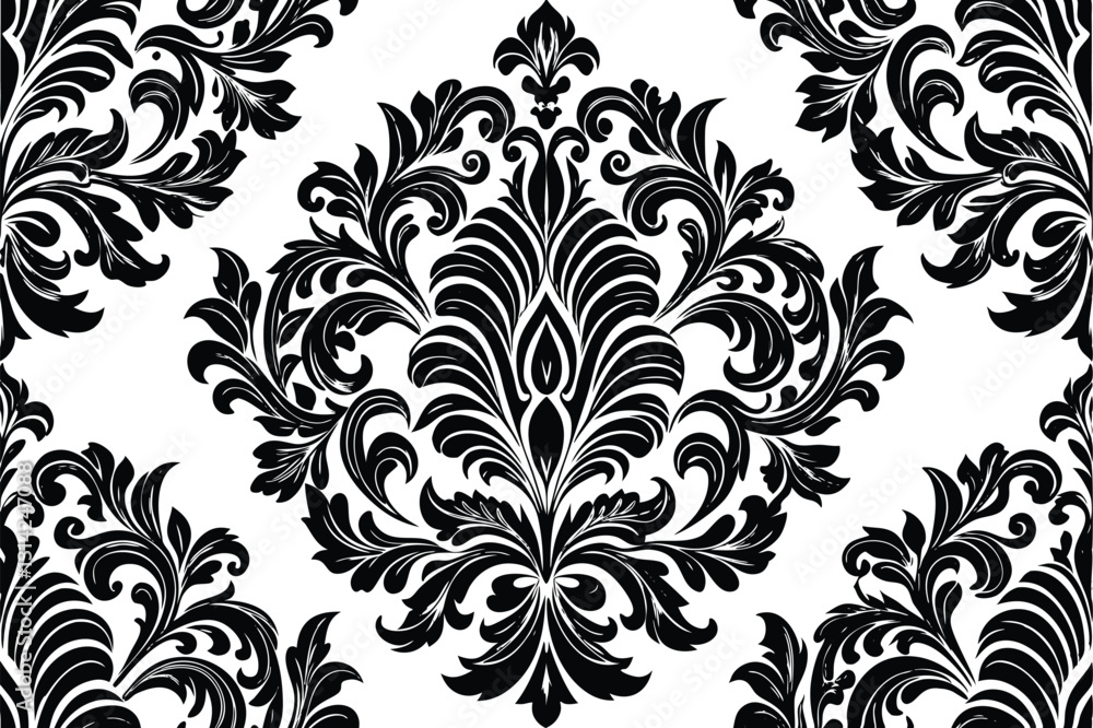 Floral pattern with damask Black and white Floral pattern with damask Black and white