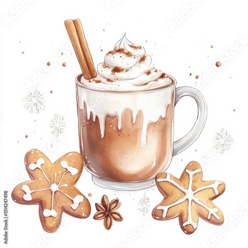 Winter Spice Delight - A watercolor illustration of a hot chocolate  isolated on white background Drawing watercolor illustration art photo