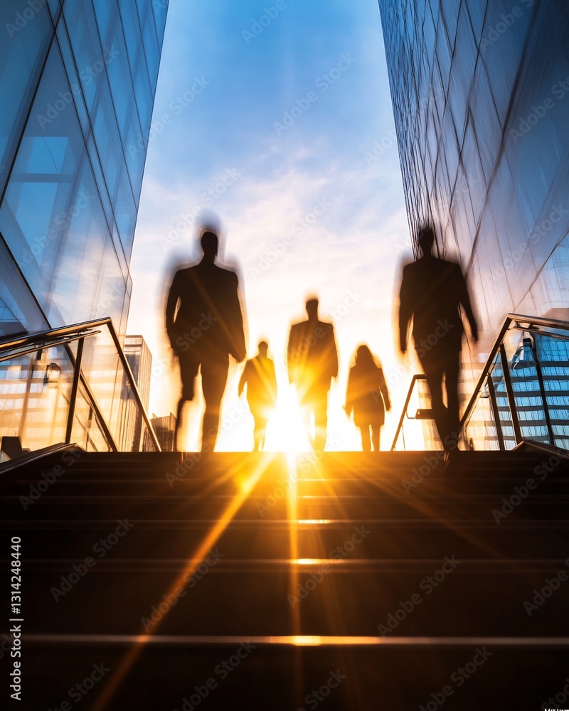 Fototapeta premium professionals walking up glass corporate staircase