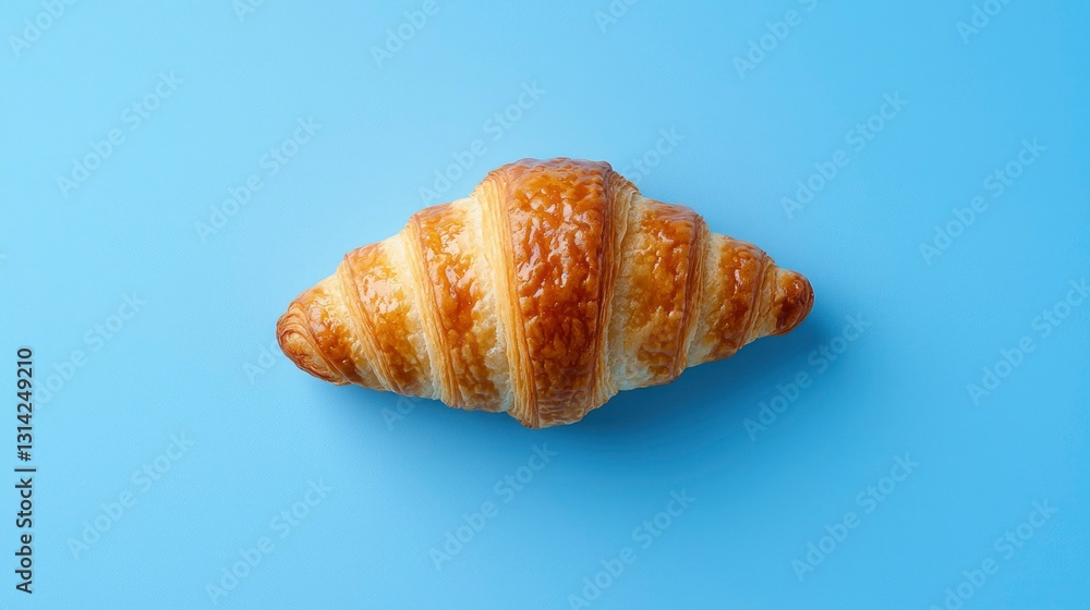 Single croissant on a vibrant blue background Single croissant on a vibrant blue background