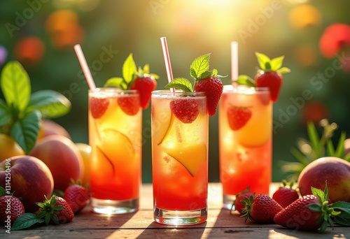 Wallpaper Mural vibrant summer beverages featuring fresh colorful ingredients perfect refreshing cocktails juices, drink, fruit, herb, iced, sweet, flavorful, natural, lemon Torontodigital.ca