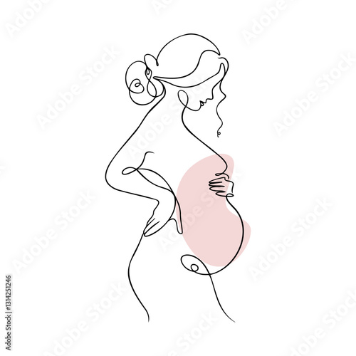Expectant mother embracing her pregnancy in a minimalistic artistic representation with fluid lines