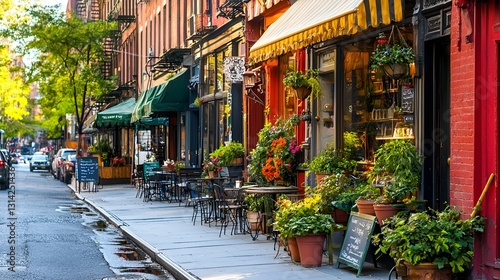 Colorful New York City street cafe scene