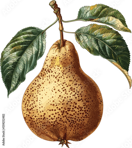 Pear vector old botanical illustration isolated on transparent background, vintage fruit, hand-drawn illustration, isolated pear, botanical art, classic fruit drawing, natural design
