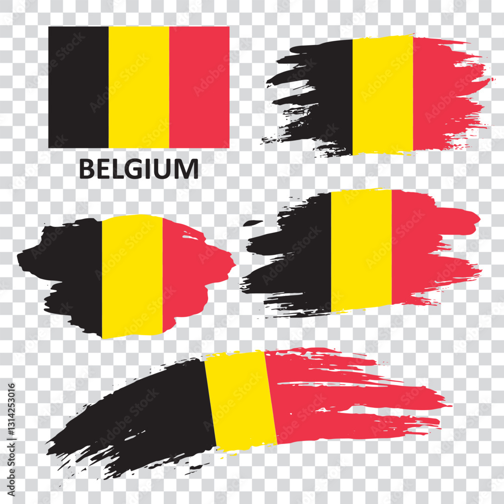 Fototapeta premium Flag of Belgium with creative painted brush stroke texture background