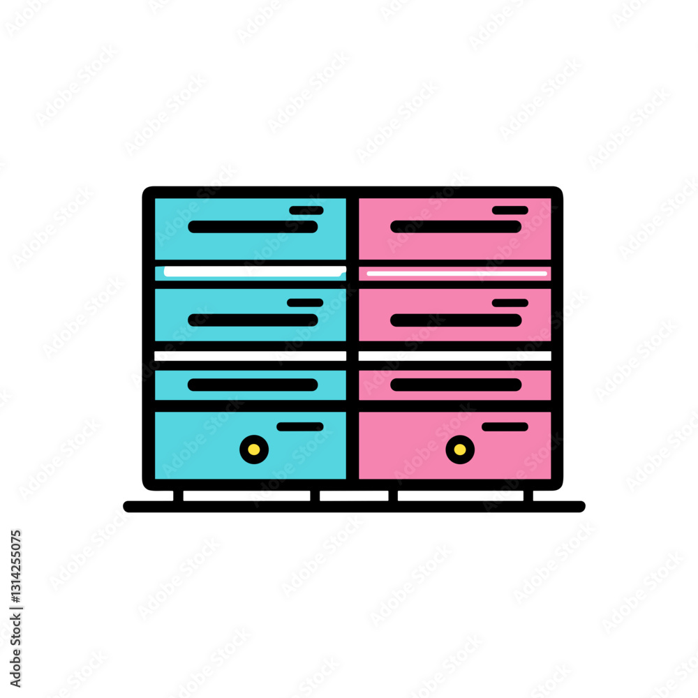 Storage cabinet with a modern design and vibrant colors for organizational purposes Storage cabinet with a modern design and vibrant colors for organizational purposes
