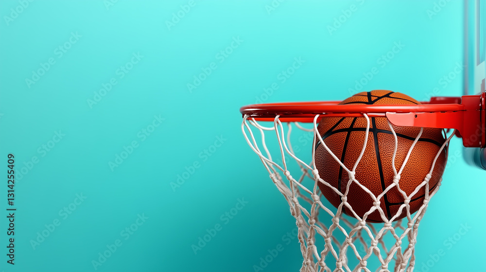 Basketball hoop and net on a light blue background. Basketball hoop and net on a light blue background.