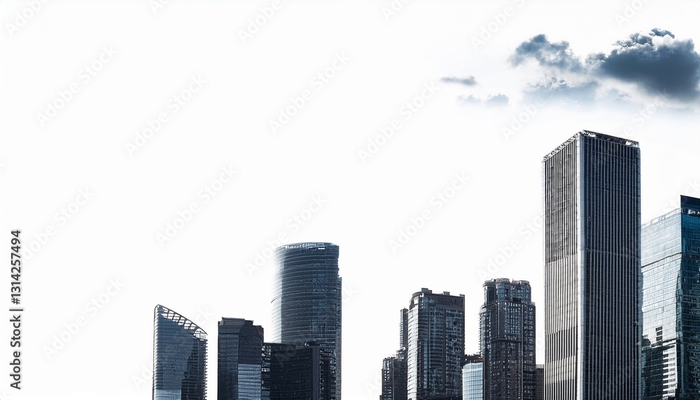 Obraz premium 고층 빌딩 실루엣과 작은 구름이 배치된 도시 풍경