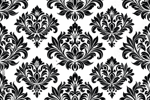 black silhouette damask seamless pattern