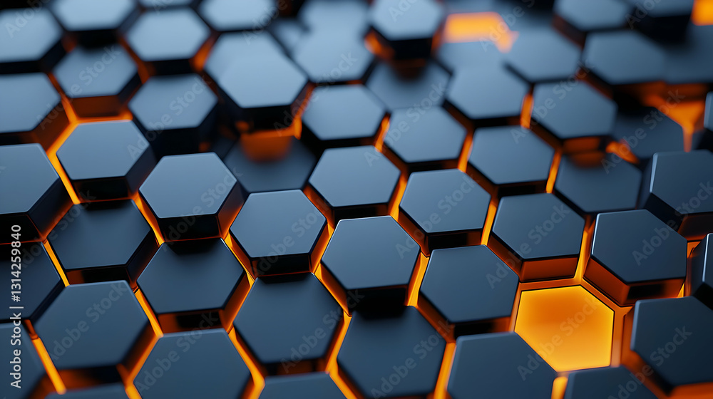 Dark Blue Hexagonal Pattern With Orange Backlight Abstract 3D Rendered Futuristic Technology Background Dark Blue Hexagonal Pattern With Orange Backlight Abstract 3D Rendered Futuristic Technology Background