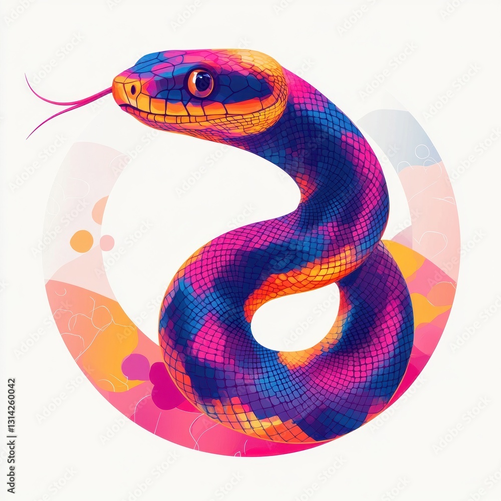 Fototapeta premium Vibrant Colorful Snake Illustration in Modern Vector Art Style for Lunar New Year Celebration