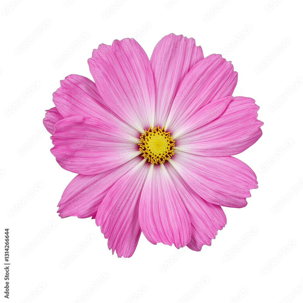 A striking pink cosmos flower in full bloom delicate petals and gentle center radiating a feeling of liberation and weightlessness A striking pink cosmos flower in full bloom delicate petals and gentle center radiating a feeling of liberation and weightlessness