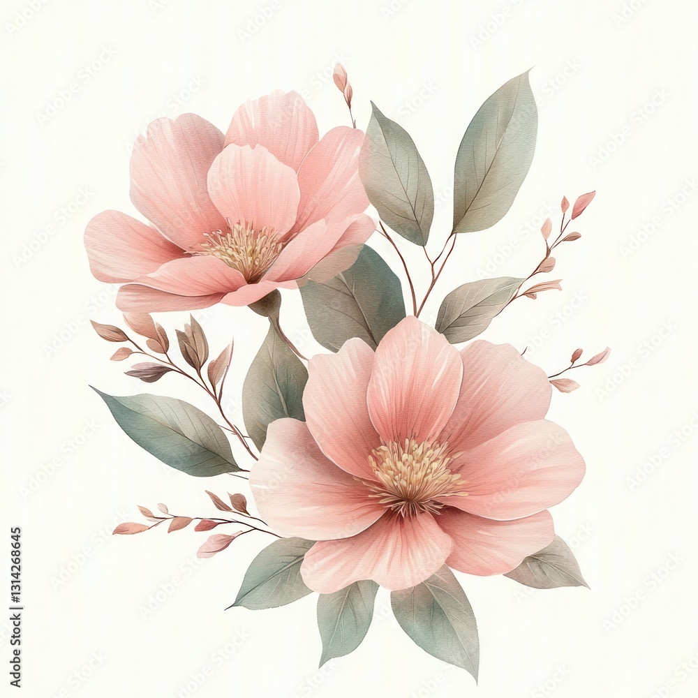 Obraz premium Delicate Watercolor Floral Bouquet for Greeting Cards Invitations and Summer Backgrounds