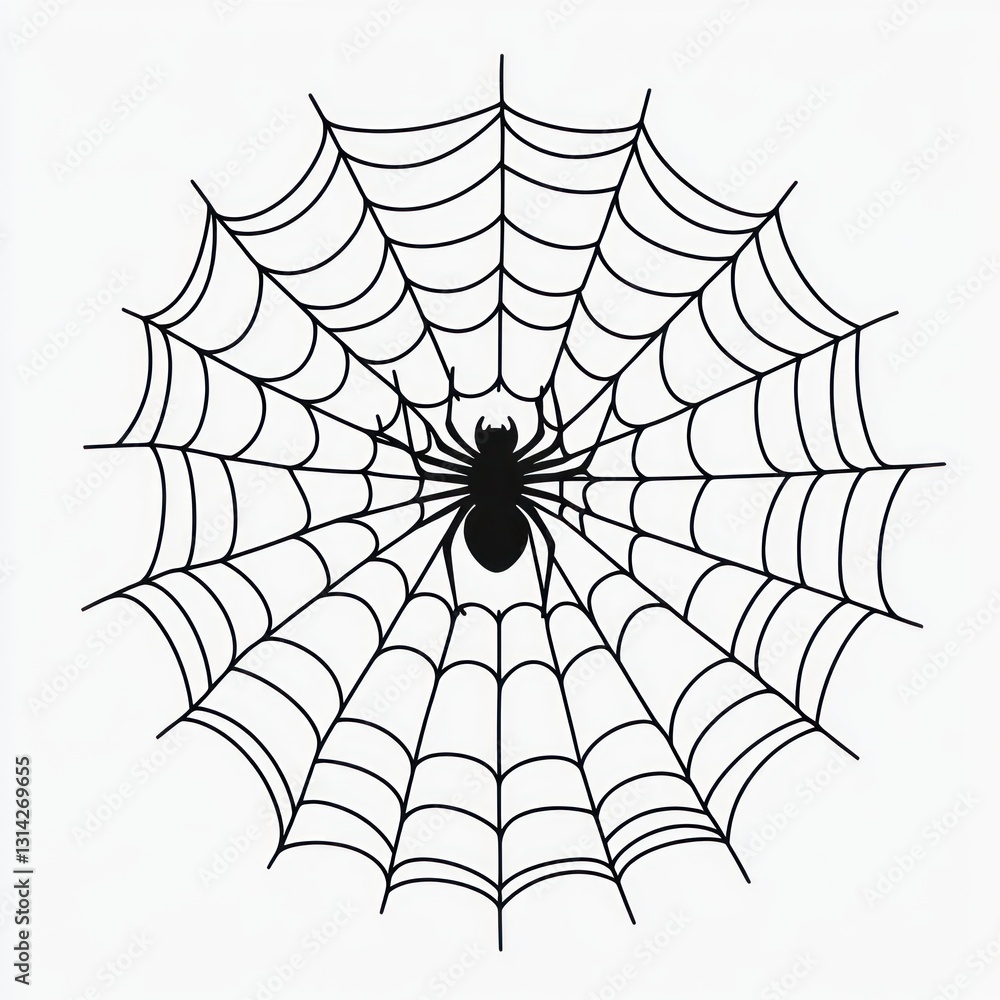 Obraz premium Minimalistic Spider Web Illustration Black and White Line Art Symmetrical Design
