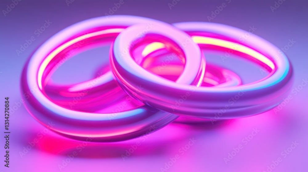 Glowing rings, abstract, studio, purple backdrop, design Glowing rings, abstract, studio, purple backdrop, design