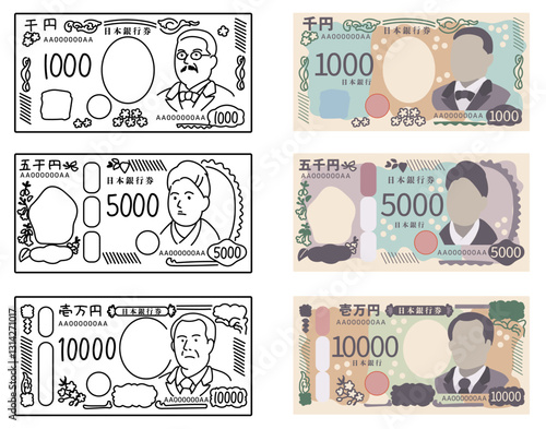 手描きの日本の10000円札のベクターイラスト