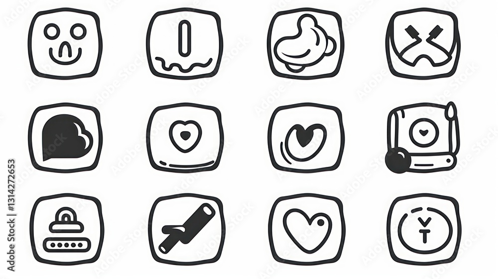 Minimalist Hand-Drawn Social Media Icon Set Doodle Style Clean Black and White Line Art for Web Interfaces Minimalist Hand-Drawn Social Media Icon Set Doodle Style Clean Black and White Line Art for Web Interfaces