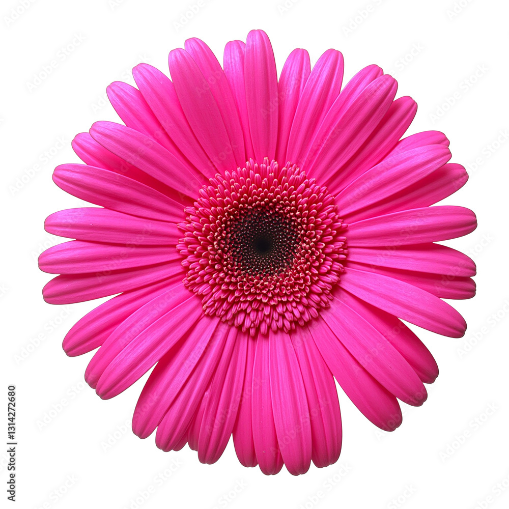 Vibrant fuchsia gerbera daisy with long thin petals on a white backdrop exuding playfulness and cheer Vibrant fuchsia gerbera daisy with long thin petals on a white backdrop exuding playfulness and cheer
