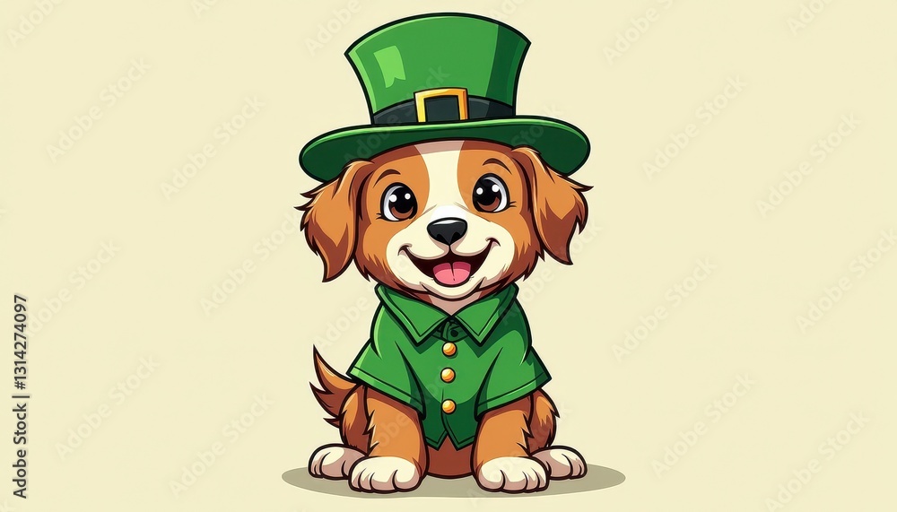 Cartoon Dog in Leprechaun Gear Celebrates St. Patrick's Day. A cartoon dog wearing a green shirt and a green hat. Cartoon Dog in Leprechaun Gear Celebrates St. Patrick's Day. A cartoon dog wearing a green shirt and a green hat.