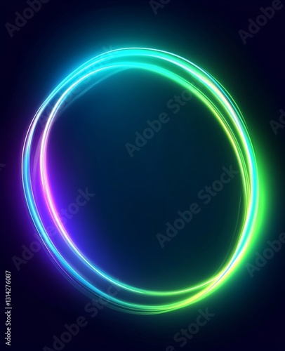 Colorful glowing circular light ring design on a dark background, vibrant neon colors creating a modern artistic effect, abstract light concept