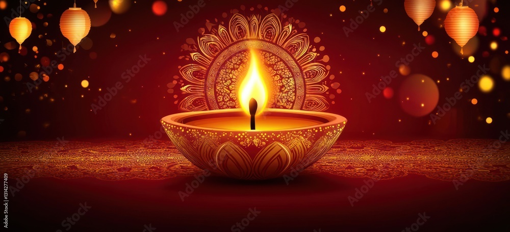 Diwali Festival Celebration with Diya Lamp and Decorative Background Diwali Festival Celebration with Diya Lamp and Decorative Background