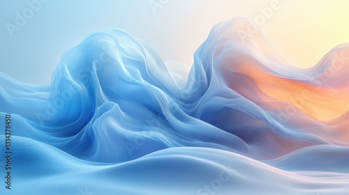 Abstract Fractal Waves in Blue and White with Ethereal Design and Smooth Gradients