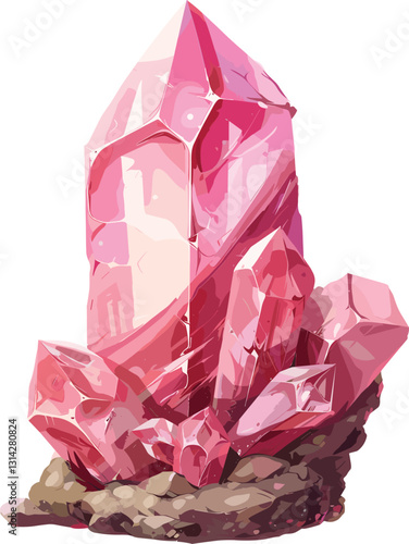 Quartz Rose mineral illustration, vintage vector design, old-style crystal, rose quartz, transparent background, gemstone texture, retro art, antique design, nature minerals